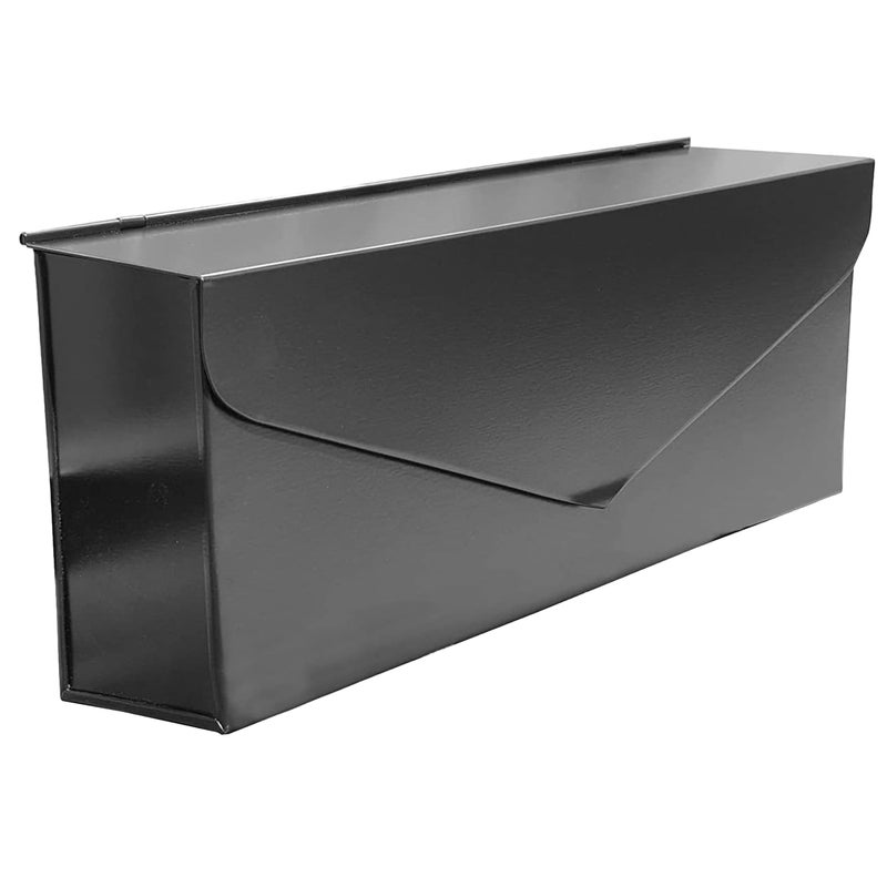 NACH Black Envelope Wall Mount Mailbox, Rust Resistant Metal Mailbox, Black Mailbox Wall Mount, Mailboxes for Outside Wall Mount, Outdoor Mailboxes, Wall Mailbox, 14.1 x 3.5 x 6 Inches, MB-6915BLK - Image 1
